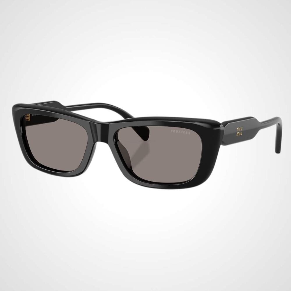 New MIU MIU Sunglasses Black Rectangle Cat Eye Grey Lens Womens 56mm